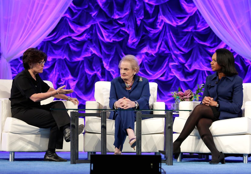 Kara Swisher, podcast host and journalist, with Madeleine Albright and Condoleezza Rice.