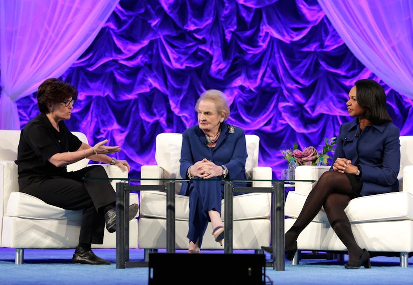 Kara Swisher, podcast host and journalist, with Madeleine Albright and Condoleezza Rice.