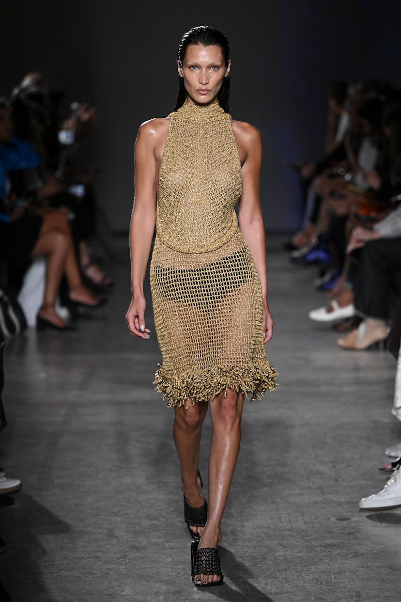 Bella Hadid walks the runway during the Proenza Schouler Ready to Wear Spring/Summer 2023 fashion sh...