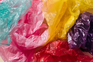 Colorful plastic bags pattern. Concept problem environmental pollution plastic
