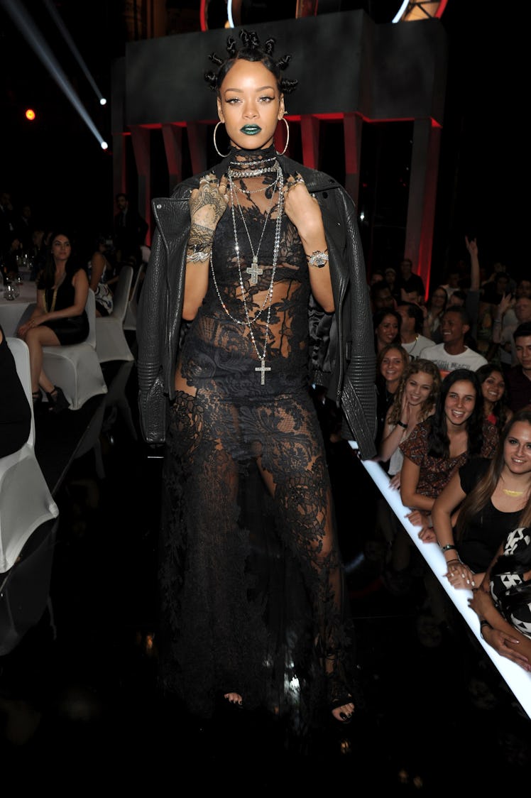 Rihanna's style evolution includes the outfit Rihanna wore when she was seen in the audience at the ...