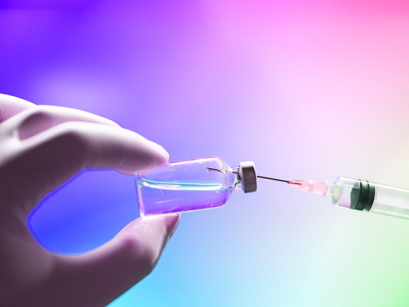 Smallpox and Monkeypox MPXV vial vaccine in color background
