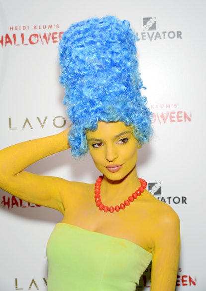Emily Ratajkowski dressed as Marge Simpson attending the Heidi Klum Halloween Party on October 31, 2...