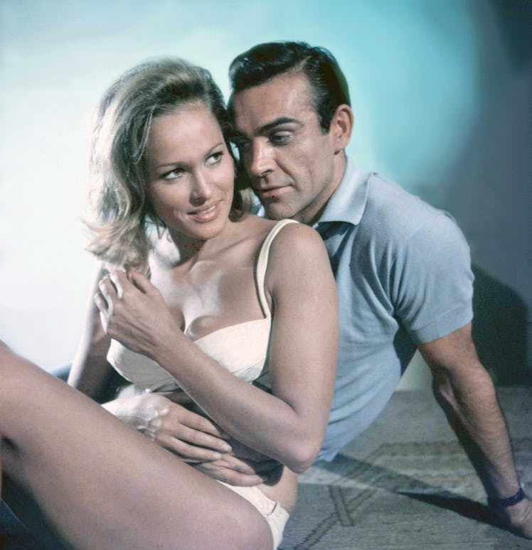 Scottish actor Sean Connery and Swiss actress Ursula Andress on the set of Dr. No, based on the nove...