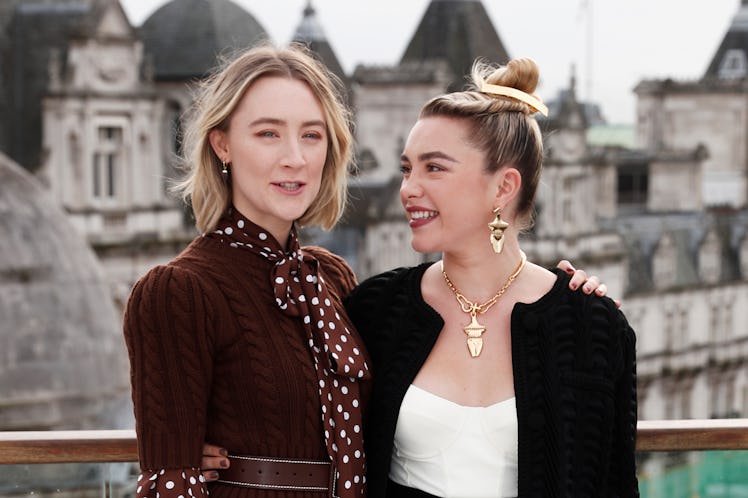 Saoirse Ronan and Florence Pugh pose at a morning photocall for "Little Women" at the Corinthia Hote...