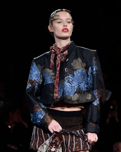 British model Georgia May Jagger presents a creation for Vivienne Westwood during the Spring-Summer ...