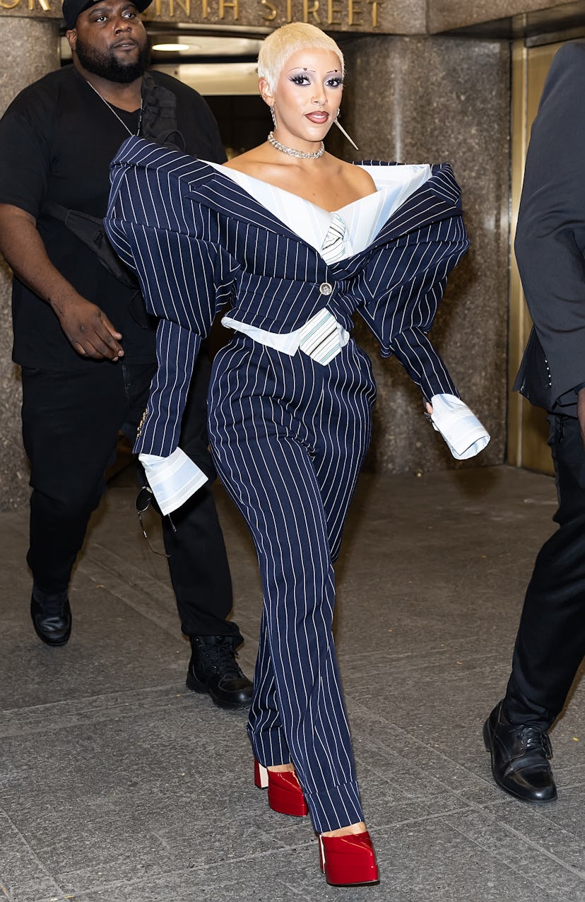 Doja Cat is seen leaving the Daily Front Row Fashion Media Awards after receiving the Breakthrough F...