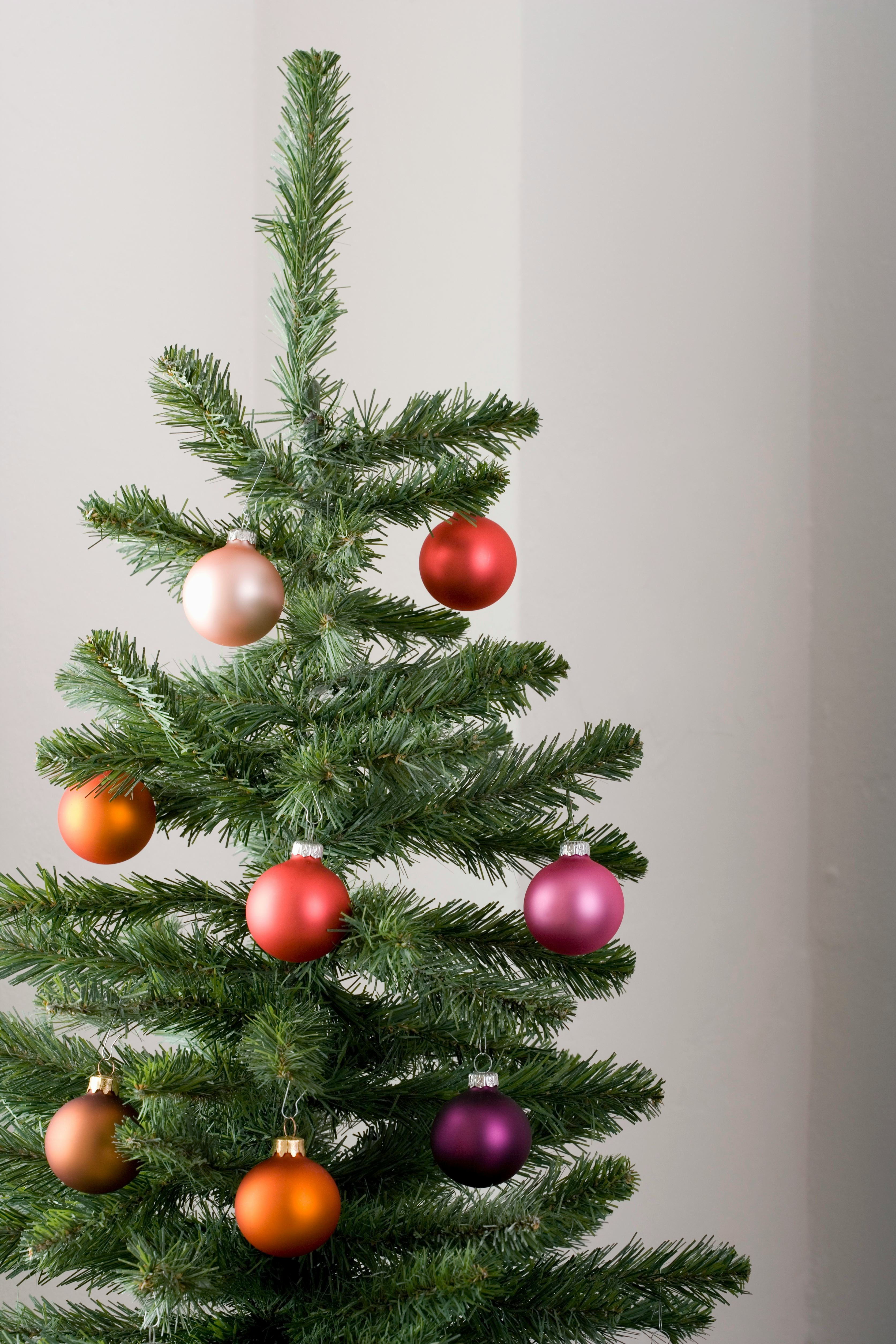closeup of christmas tree with simple ornaments, christmas decorations you can already buy at costco