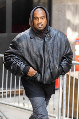 Kanye West attends the Balenciaga Spring 2023 Fashion Show at the New York Stock Exchange on May 22,...