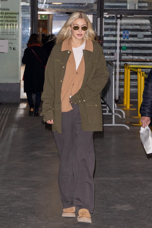 Model Gigi Hadid is seen on October 03, 2022 in Paris, France. 