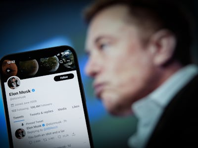 The Twitter profile page belonging to Elon Musk is seen on an Apple iPhone mobile phone in this phot...
