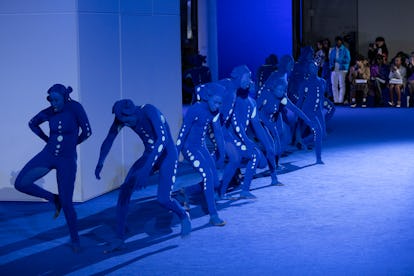 PARIS, FRANCE - SEPTEMBER 29: A model walks the runway during the Off White Ready to Wear Spring/Sum...