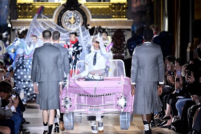 PARIS, FRANCE - OCTOBER 3: MJ Rodriguez walks the runway during the Thom Browne Ready to Wear Spring...