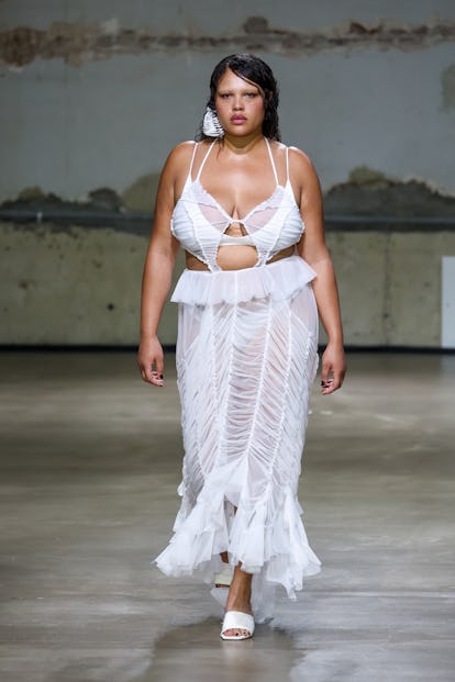 A model walks the runway during the Ester Manas Womenswear Spring/Summer 2023 show as part of Paris ...