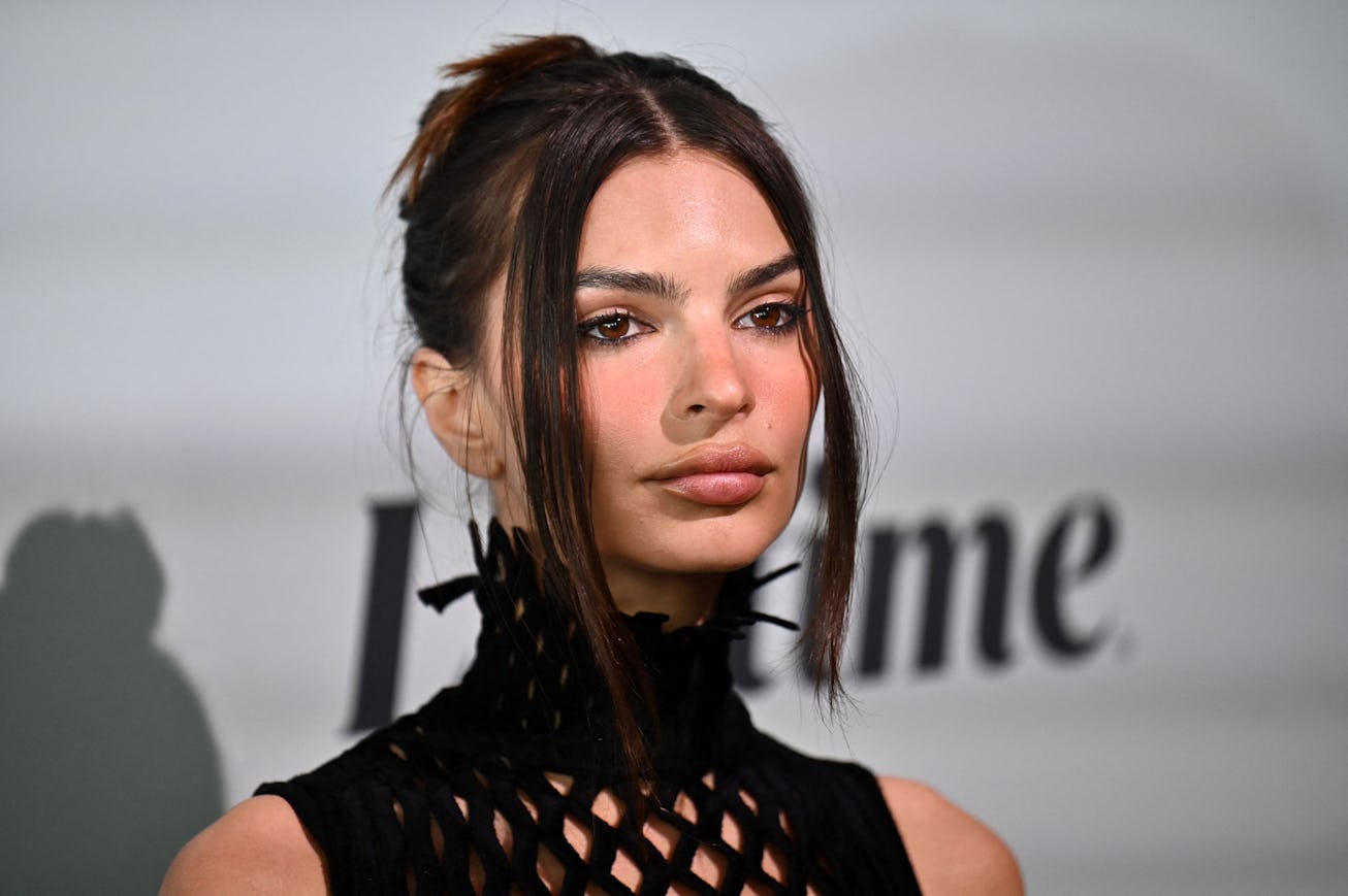 US model Emily Ratajkowski arrives for Variety's 2022 Power of Women at the Glasshouse in New York, ...