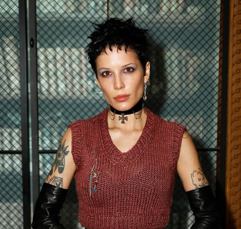 Halsey wearing Halloween 2022 makeup as she attends the Enfants Riches Deprimes Womenswear Spring/S...