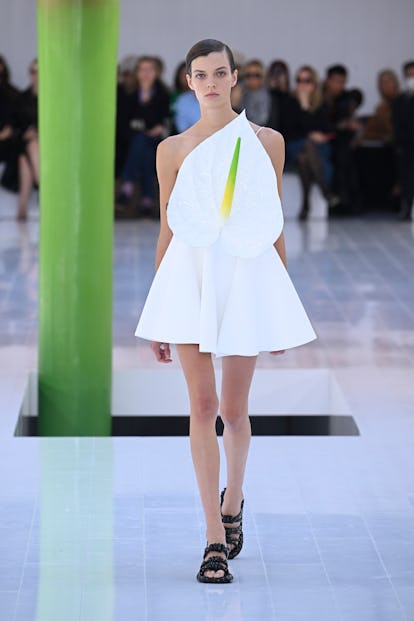 PARIS, FRANCE - SEPTEMBER 30: A model walks the runway during the Loewe Ready to Wear Spring/Summer ...