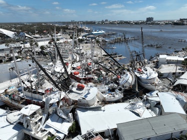 Massive destruction is seen following Hurricane Ian in Fort Myers, FL. Note: This footage was shot o...