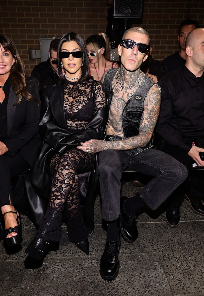NEW YORK, NEW YORK - SEPTEMBER 13: Kourtney Kardashian Barker and Travis Barker attend Boohoo by Kou...