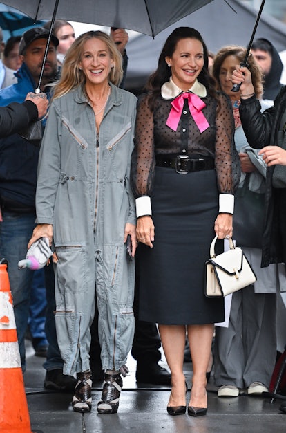 Sarah Jessica Parker and Kristin Davis are seen on the set of "And Just Like That..."