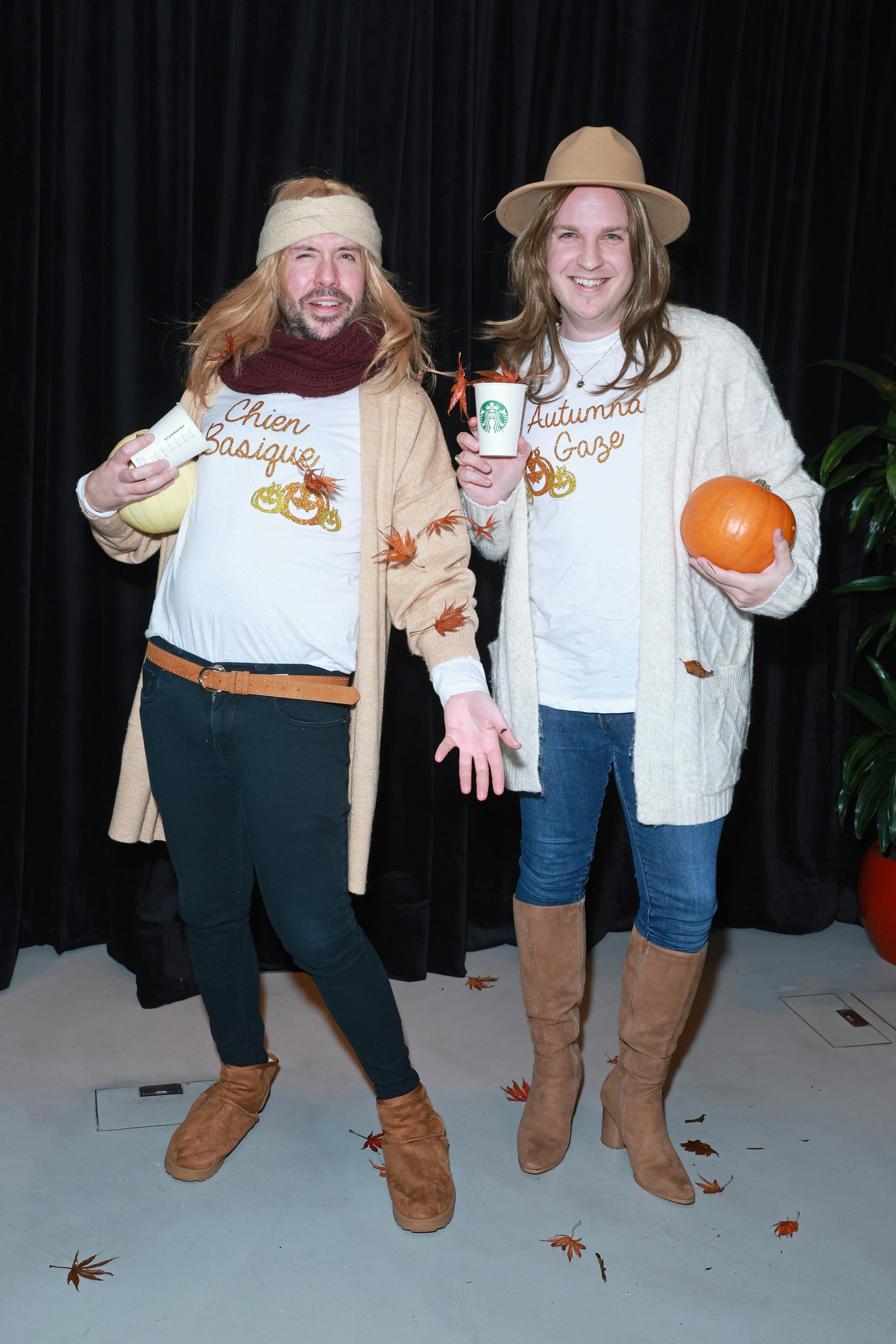 Tom Allen and Alfie Garston as #PumpkinPatchBabes at Jonathan Ross' Halloween party