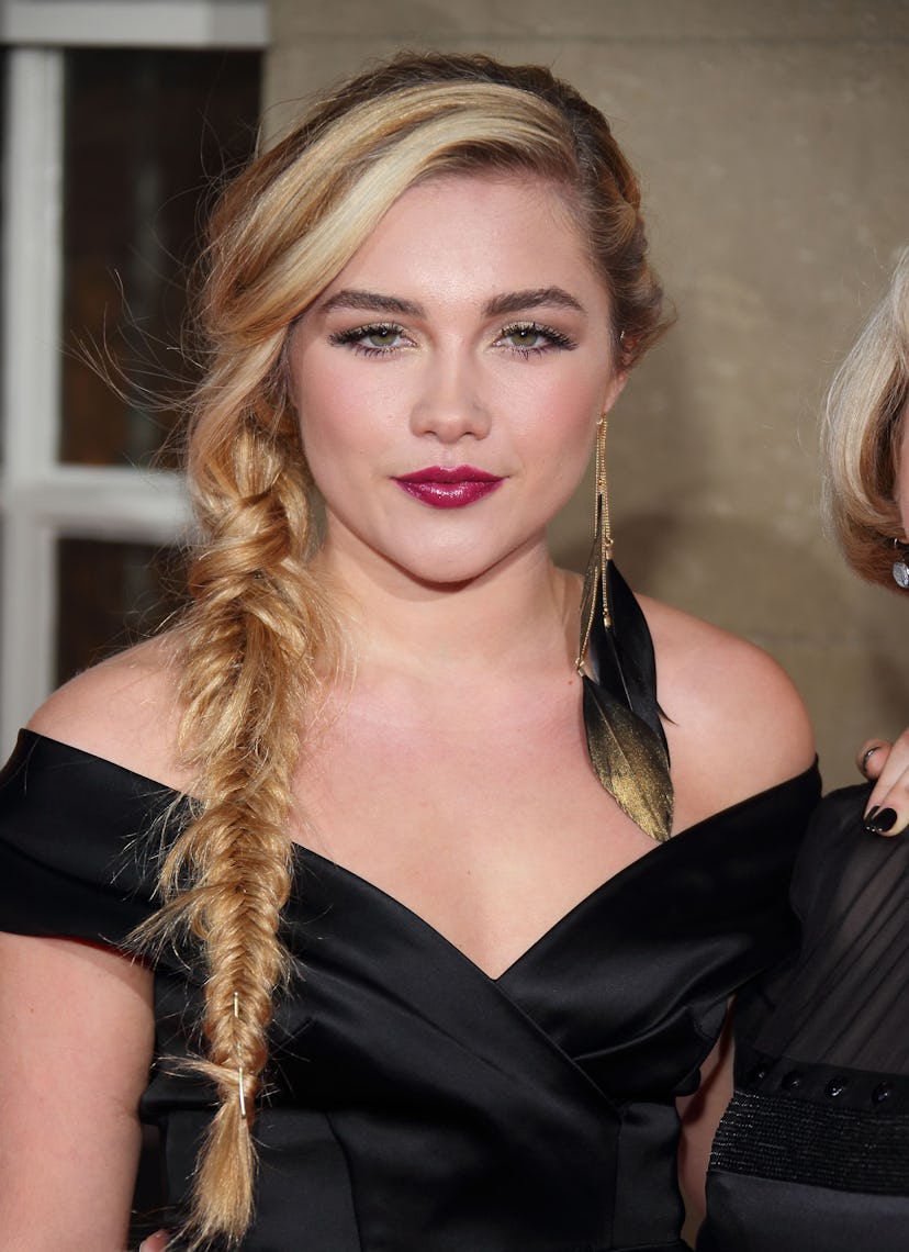 Florence Pugh wears a fishtail braid to the 58th BFI London Film Festival Awards in 2014.
