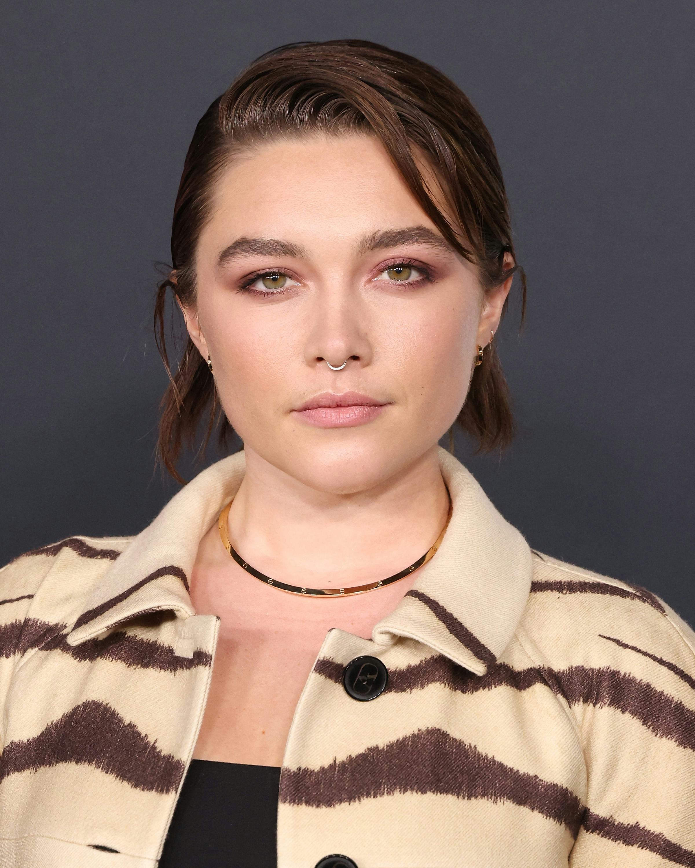 Florence Pugh rocks a slicked-back shag haircut to the world premiere of Netflix&rsquo;s &ldquo;Don&rsquo;t Look Up&rdquo; i&hellip;