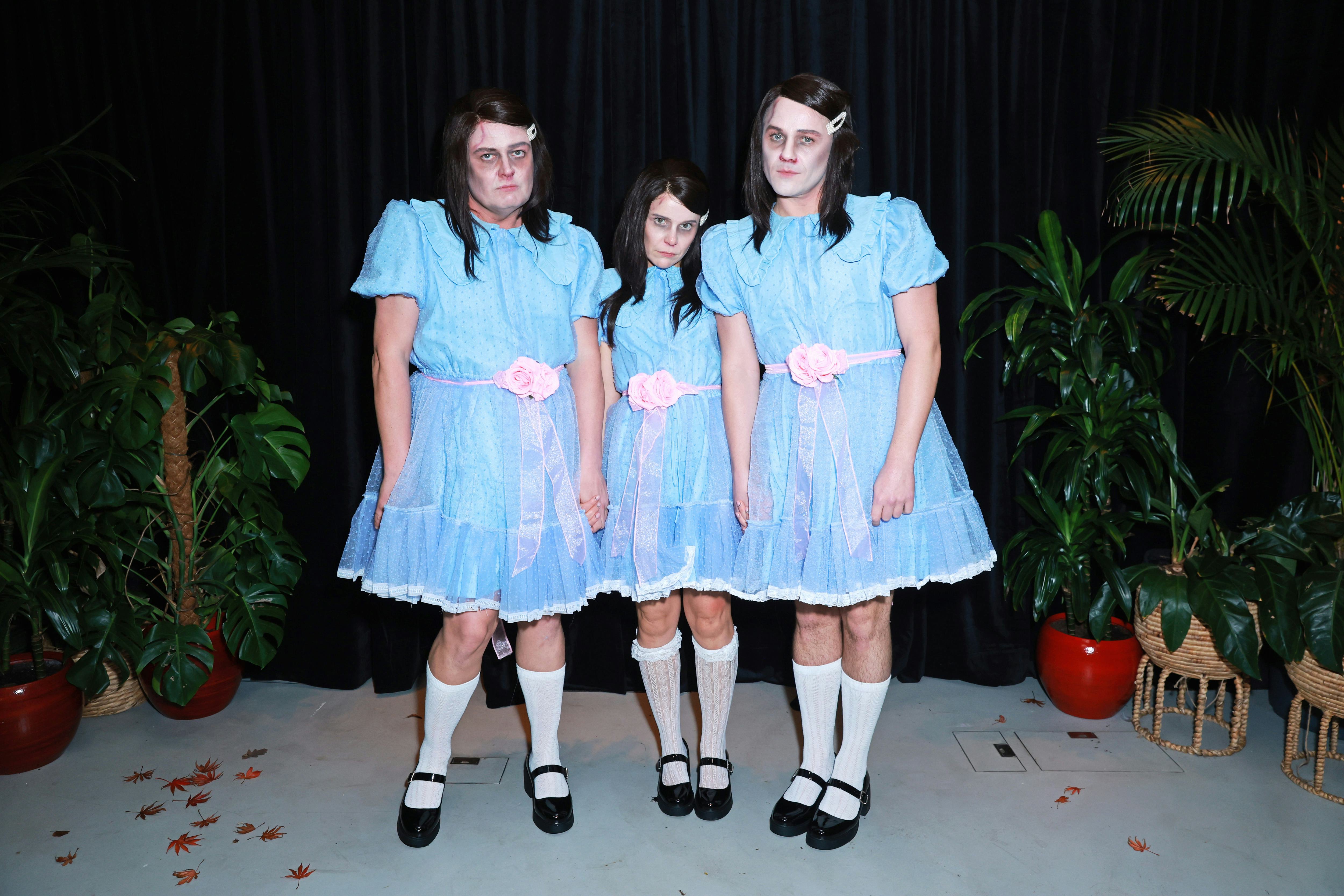 Alan Carr, Paloma Faith, and David Ames as The Shining twins at Jonathan Ross' Halloween party