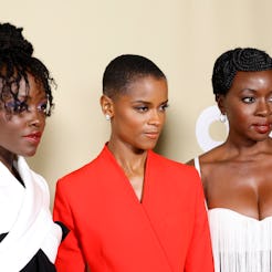 LOS ANGELES, CALIFORNIA - OCTOBER 29: Lupita Nyong'o, Letitia Wright, Danai Gurira attend the 2022 E...