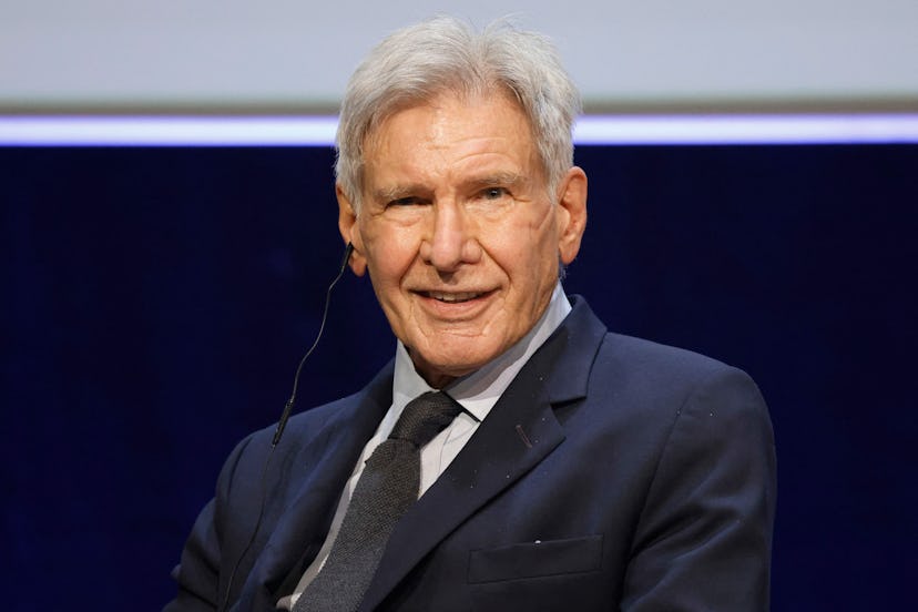 US Harrison Ford takes part in the IUCN World Conservation Congress on September 3, 2021, in Marseil...