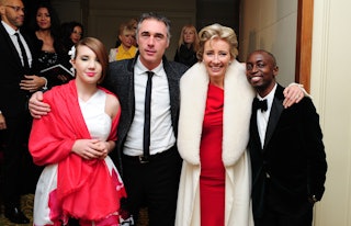 Emma Thompson has two children with husband Greg Wise (second left) -- daughter Gaia and adopted son...