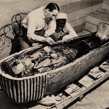 Howard Carter with Coffin of Tutankhamun, 1925. Found in the collection of the The Griffith Institut...