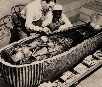 Howard Carter with Coffin of Tutankhamun, 1925. Found in the collection of the The Griffith Institut...