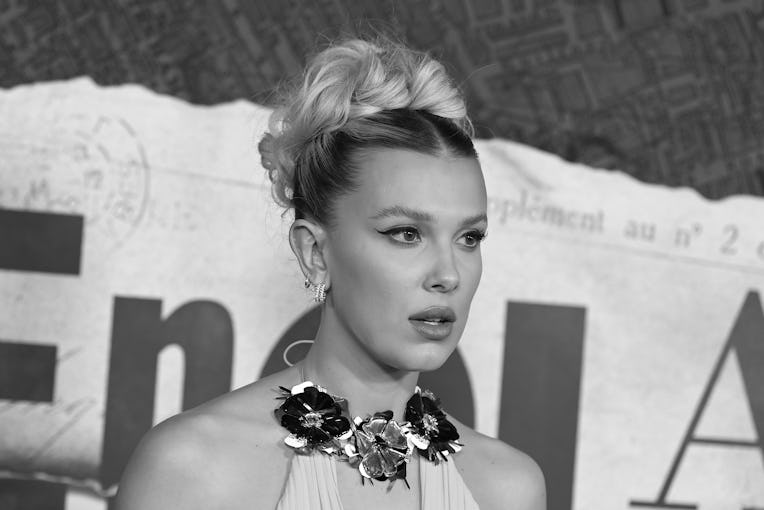 Millie Bobby Brown at the world premiere of Enola Holmes 2 held at the Paris Theater on October 27, ...