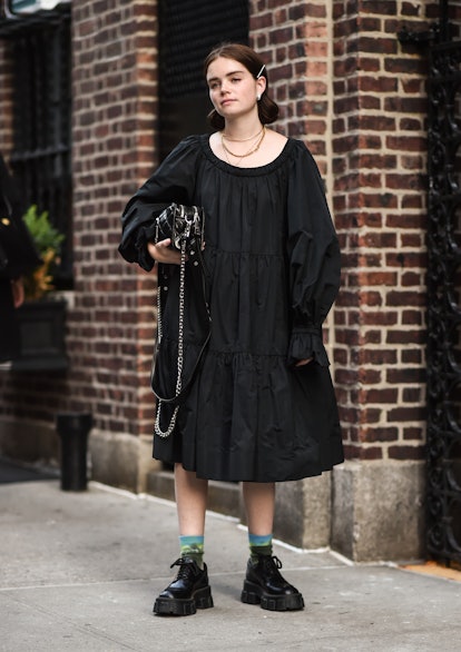Reese Blutstein in a flowy little black dress