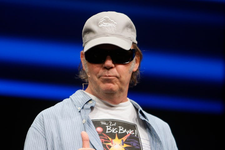Rock musician Neil Young announces his new Neil Young Archive recording at the Java One conference i...