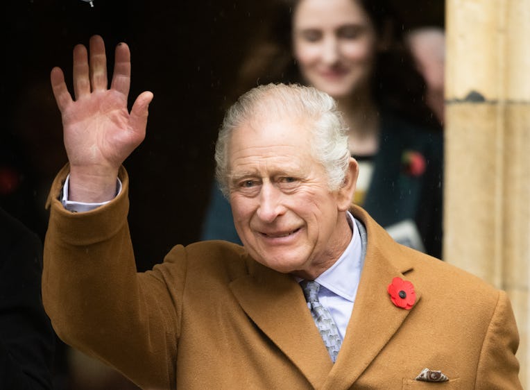 YORK, ENGLAND - NOVEMBER 09: King Charles III at the unveiling of the Queen Elizabeth II statue dur...