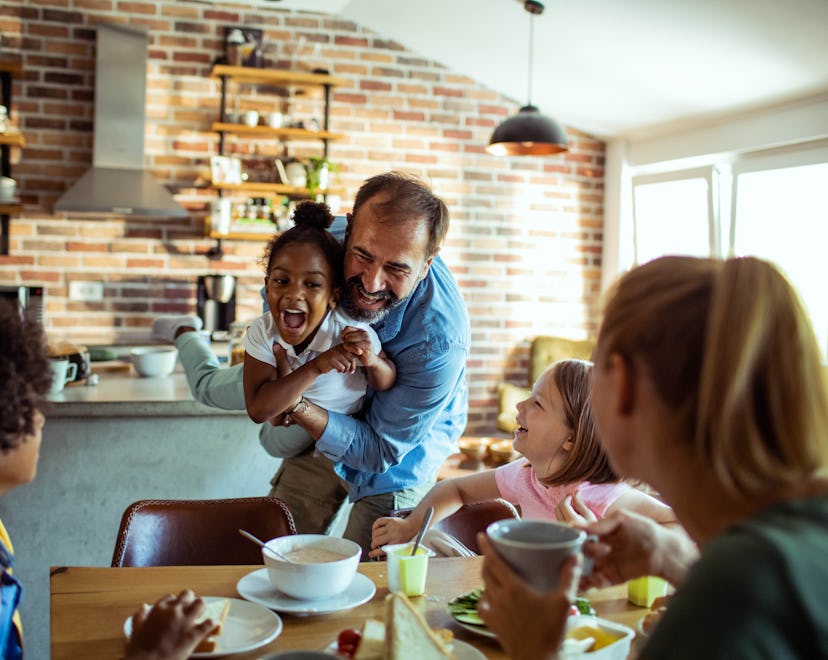 Close up of a family having breakfast in a list of quotes about blended families