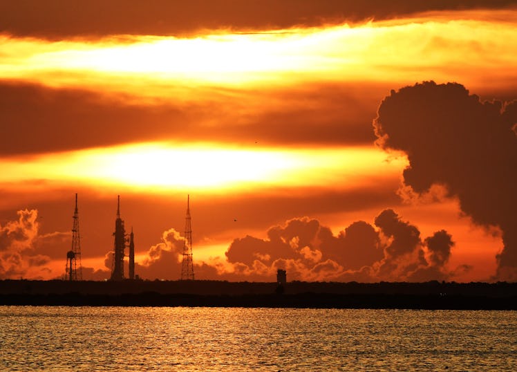 TITUSVILLE, FLORIDA, UNITED STATES - SEPTEMBER 2: NASAâs Artemis 1 moon rocket sits on pad 39-B at t...