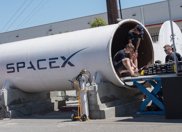 Students from the the Technical University of Munich (TUM) in Germany place their pod in the Hyperlo...