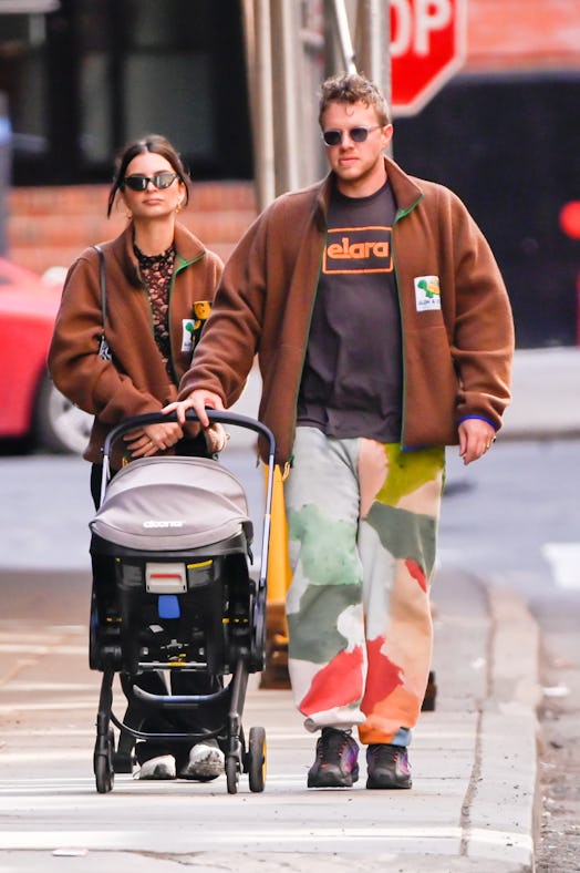 Emily Ratajkowski and Sebastian Bear-McClard are seen walking in soho.