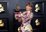 Los Angeles, CA - March 14: 
Taylor Swift with her Grammy on the red carpet at the 63rd Annual Gramm...