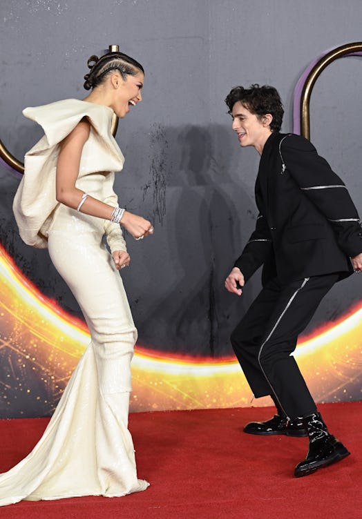 LONDON, ENGLAND - OCTOBER 18: Zendaya and Timothée Chalamet attend the "Dune" UK Special Screening a...