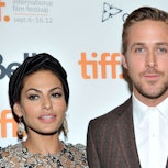 Eva Mendes and Ryan Gosling could be married. Here, they attend "The Place Beyond The Pines" premier...
