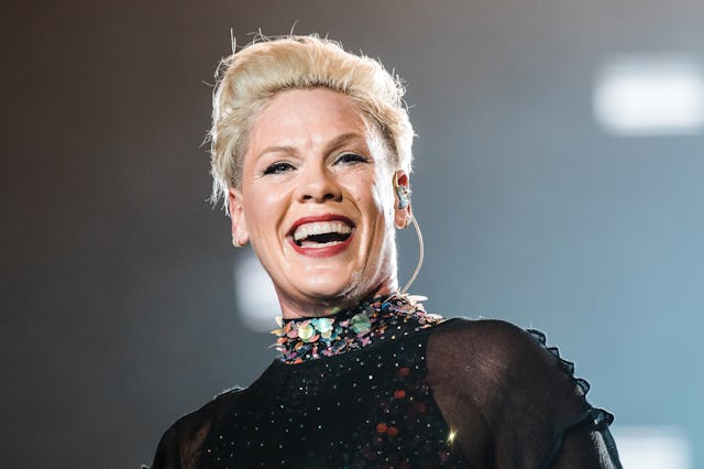 P!nk performs live on stage during day 6 of Rock In Rio Music Festival at Cidade do Rock on October ...