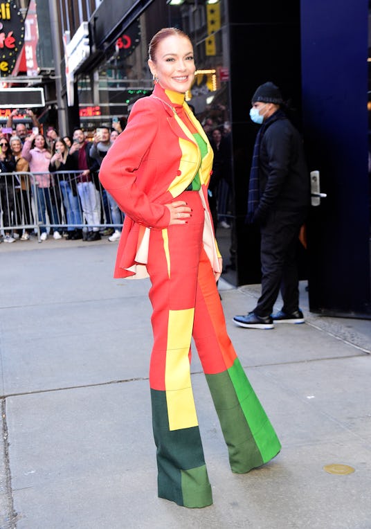 NEW YORK, NY - NOVEMBER 08:  Lindsay Lohan is seen outside "GMA" on November 8, 2022 in New York Cit...