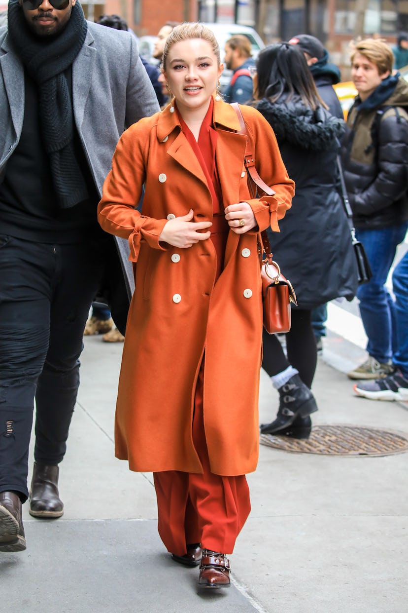 Florence Pugh is seen outside of AOL BUILD on February 11, 2019 in New York City.