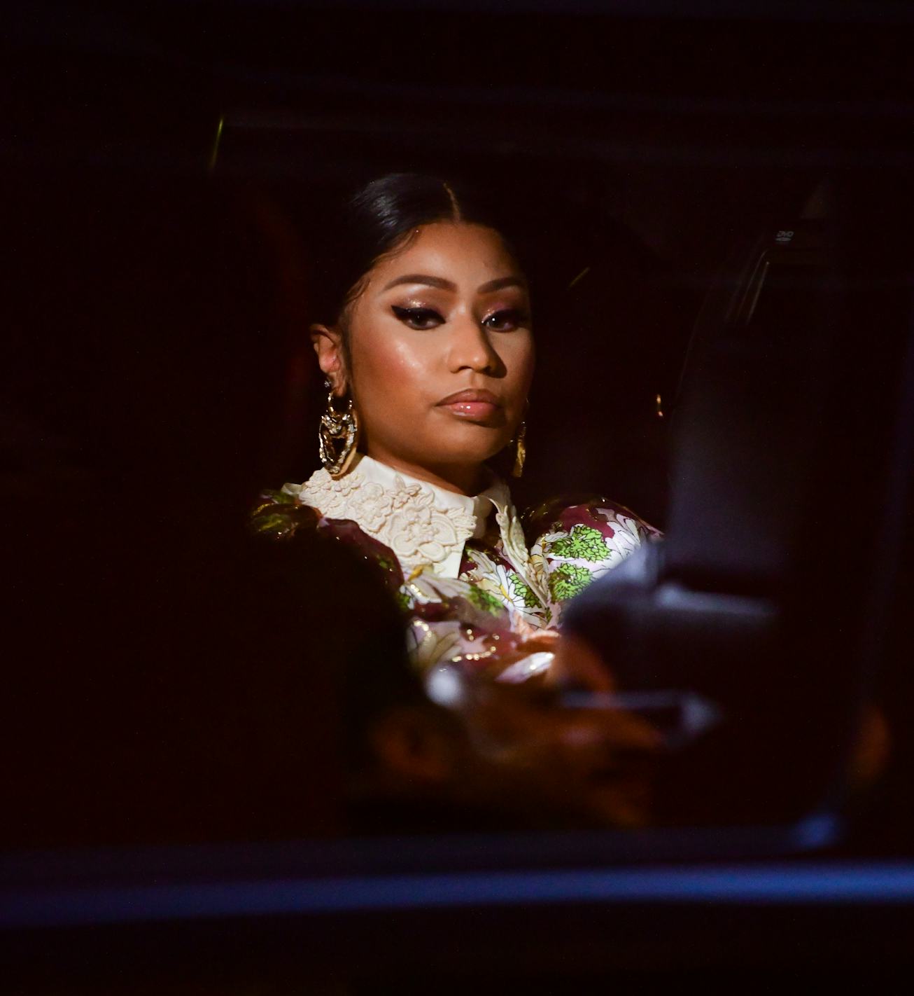 NEW YORK, NY - FEBRUARY 12: Nicki Minaj arrives to the Marc Jacobs fashion show at Park Avenue Armo...
