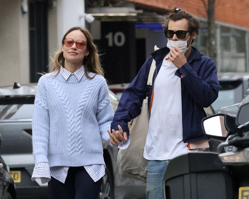 Harry Styles and Olivia Wilde are seen in Soho on March 15, 2022 in London, England. (Photo by Neil ...