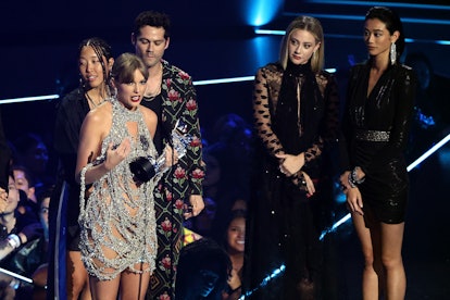 Taylor Swift accepted the Video of the Year award onstage at the 2022 MTV VMAs at Prudential Center ...